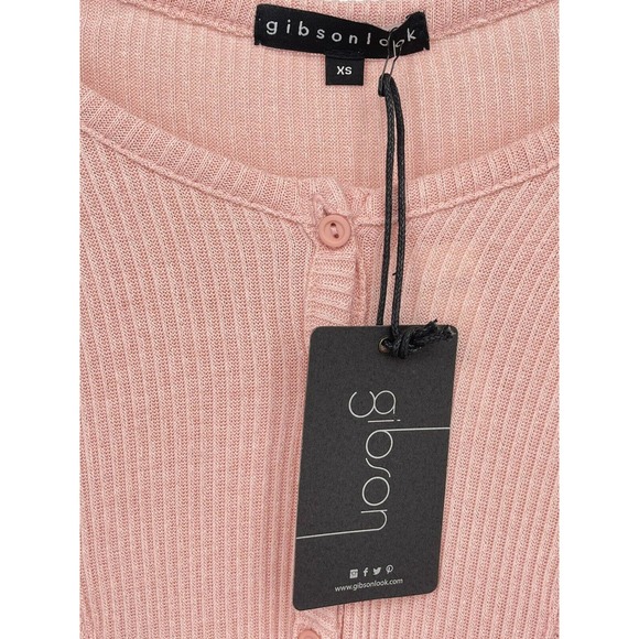 Gibsonlook Mixed Rib Waffle Knit Henley Long Sleeve Blush Pink SizeXS - Picture 4 of 9